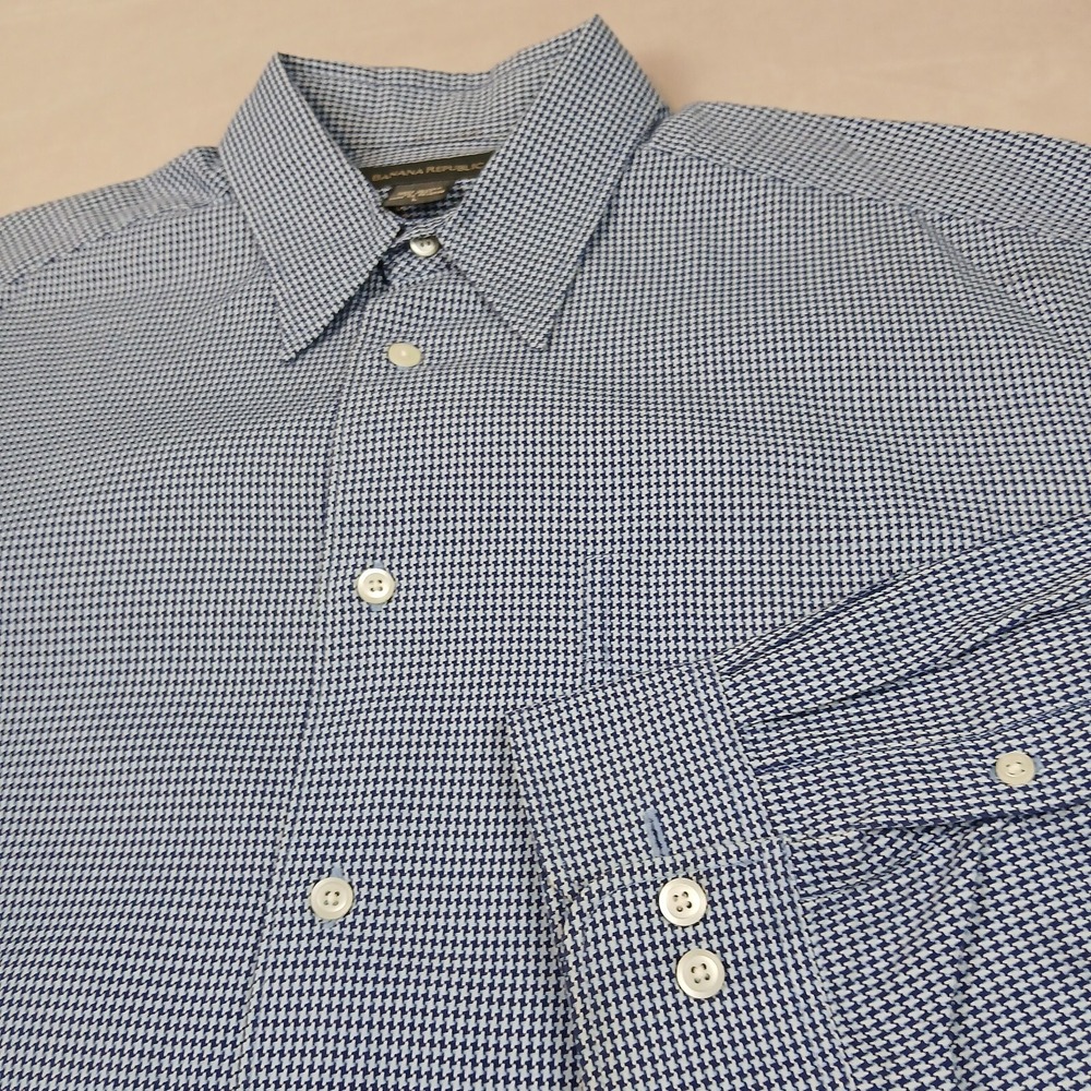 Banana Republic Large Mens Shirt Office Dress Houndstooth Heavy 25x30 DEFECT